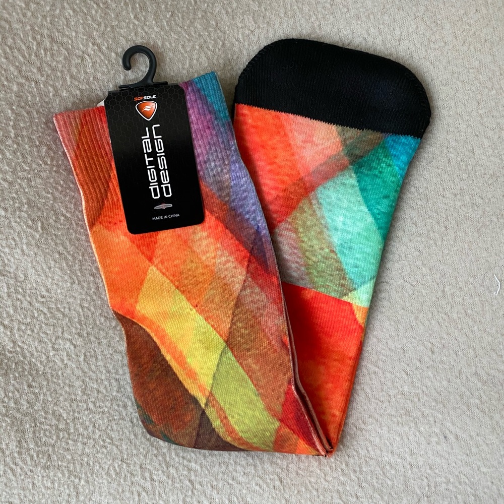 Digital Design Casual Crew Sock Rainbow Plaid